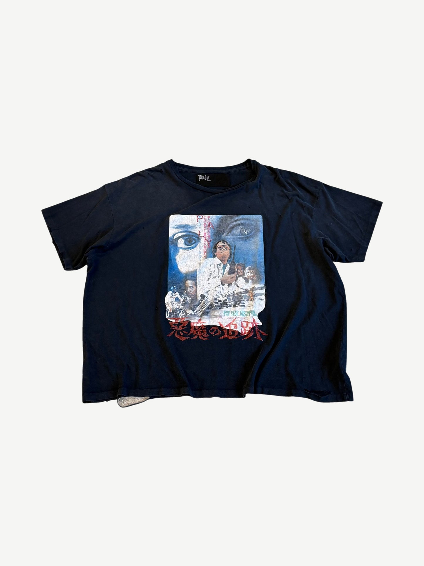 Paly Hollywood Ride with the Devil tee in faded black with Japanese horror movie poster graphic.