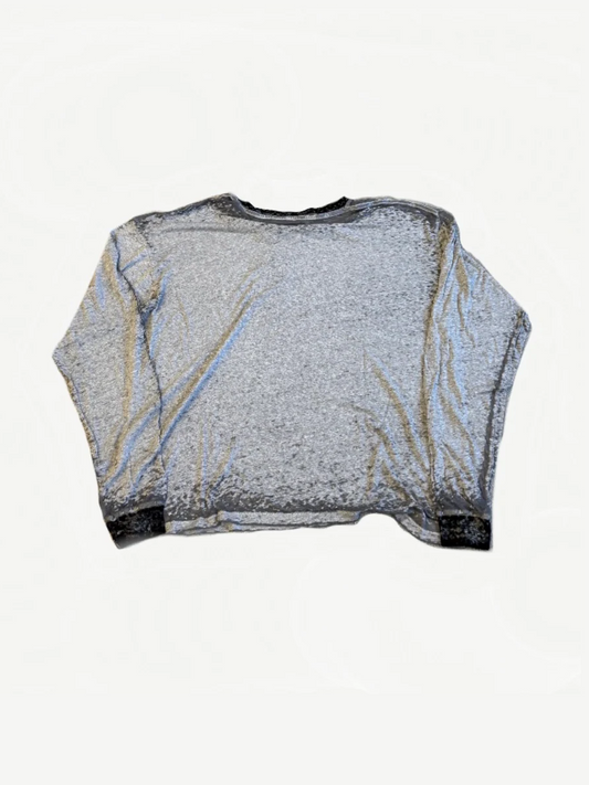 Paly Hollywood seasonal logo longsleeve back view in heather grey with dark contrast cuffs and hem