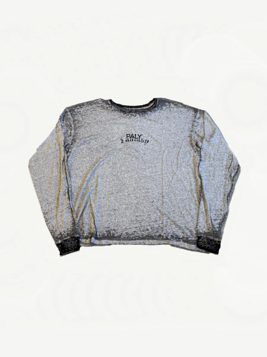 Paly Hollywood seasonal logo longsleeve front in heather grey with small chest Paly logo and dark contrast trim