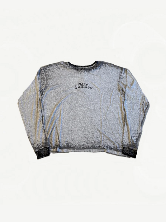 Paly Hollywood seasonal logo longsleeve front in heather grey with small chest Paly logo and dark contrast trim