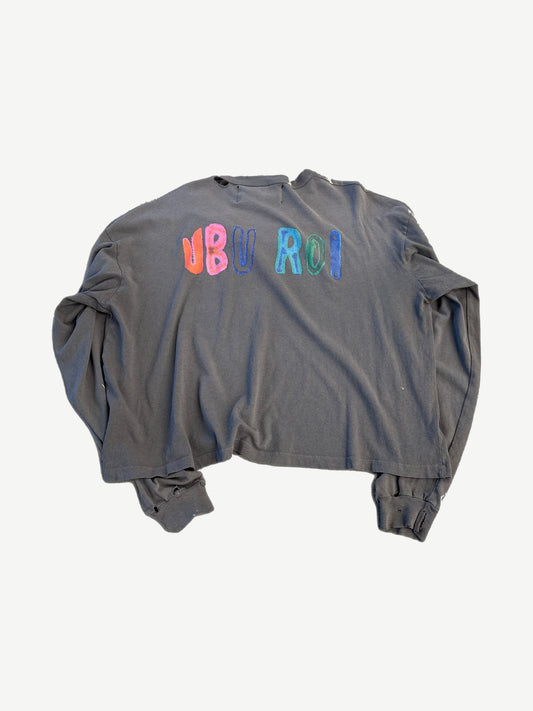Paly Hollywood Theater of Cruelty longsleeve back with painted UBU ROI text and figure graphic