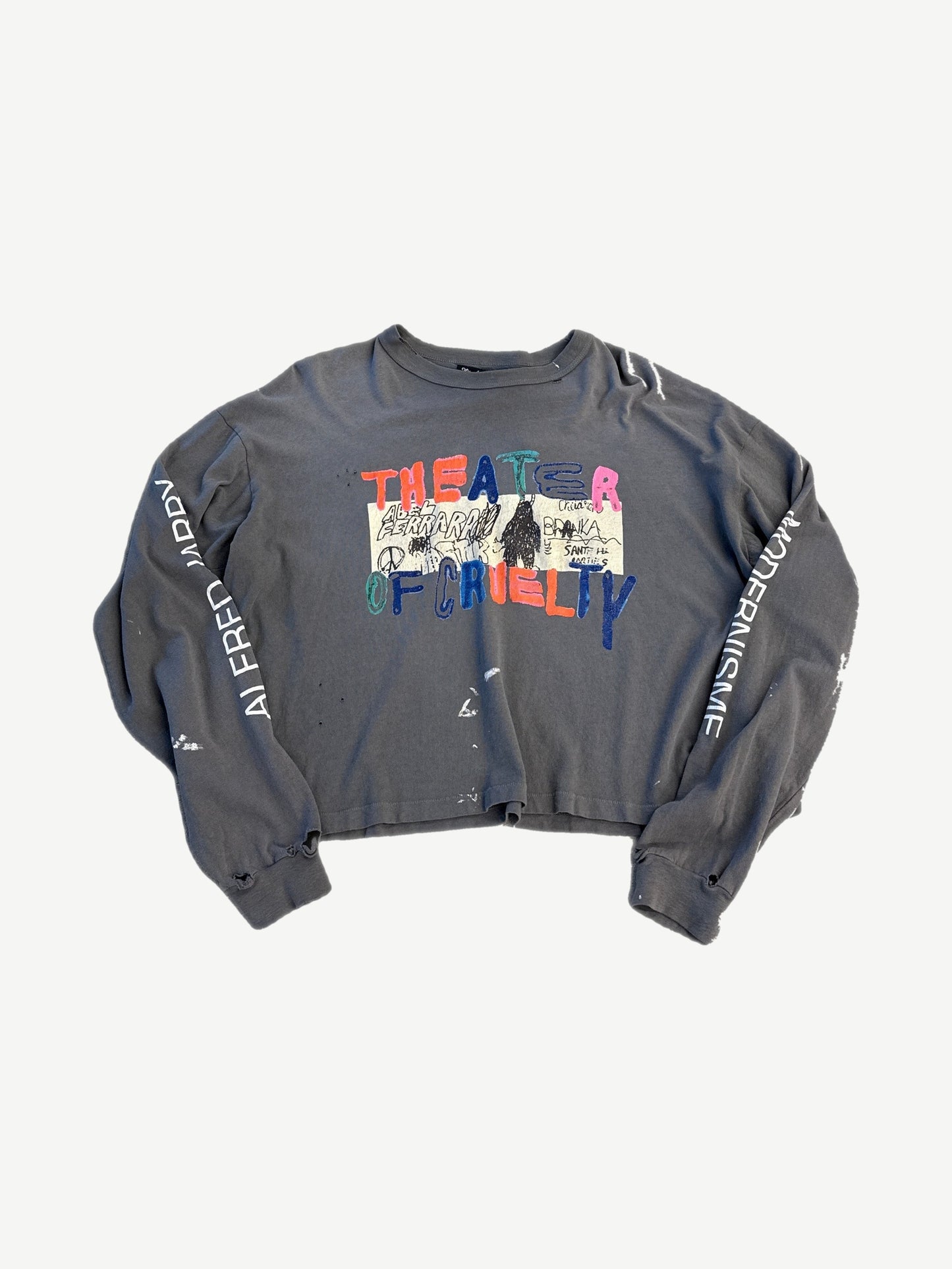 Paly Hollywood Theater of Cruelty distressed gray longsleeve with hand-painted multicolor graphic