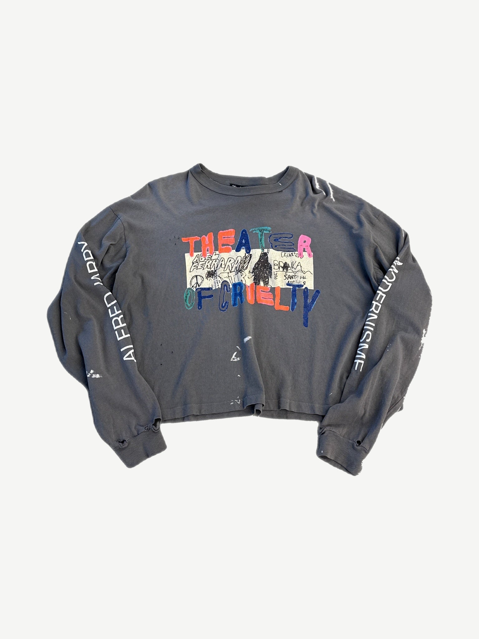 Paly Hollywood Theater of Cruelty distressed gray longsleeve with hand-painted multicolor graphic