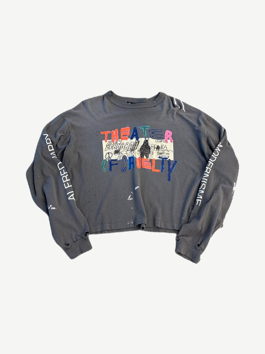 Paly Hollywood Theater of Cruelty distressed gray longsleeve with hand-painted multicolor graphic