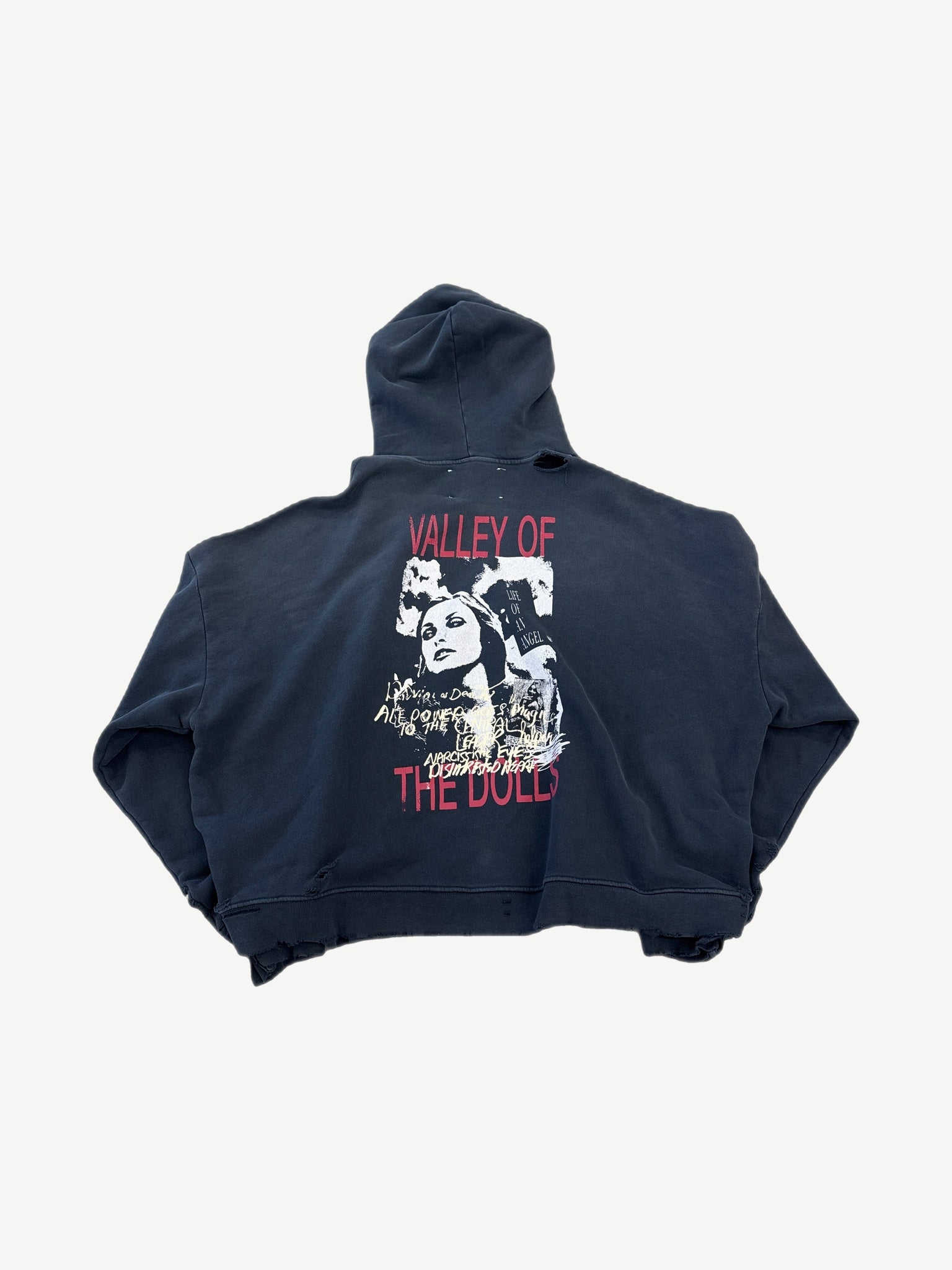 Paly Hollywood Valley of Dolls hoodie back with red and white screen-printed woman portrait graphic