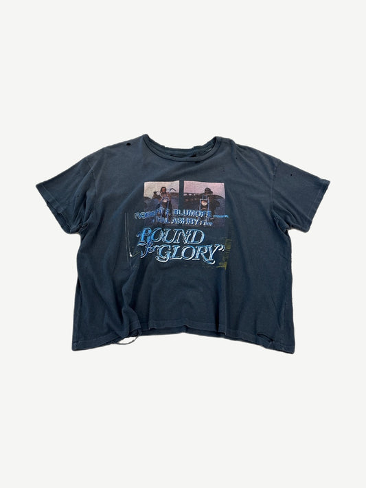 Paly Hollywood faded black distressed tee front with Bound for Glory film still graphic and Hal Ashby credit print.