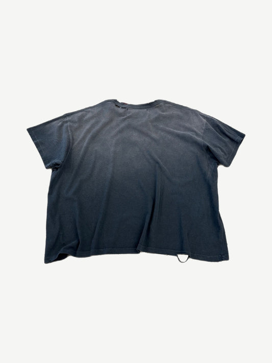Paly Hollywood gray washed cotton tee, back view of plain heather body and crew neck collar