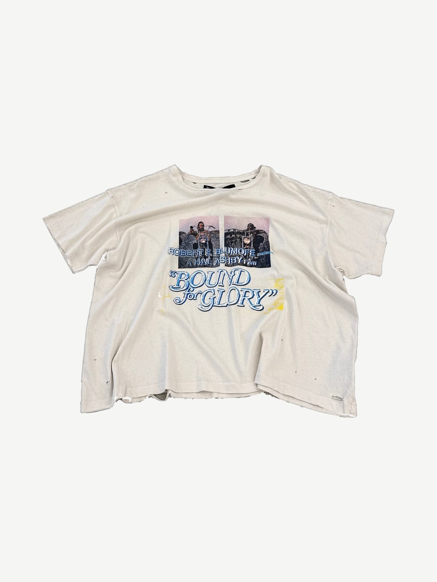 Paly Hollywood vintage white Bound for Glory tee with distressed holes and Hal Ashby film photo print