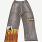 Paly Mass sweatpants in faded gray brown with stitched movie poster patch, Mass graphic and rhinestone flame leg