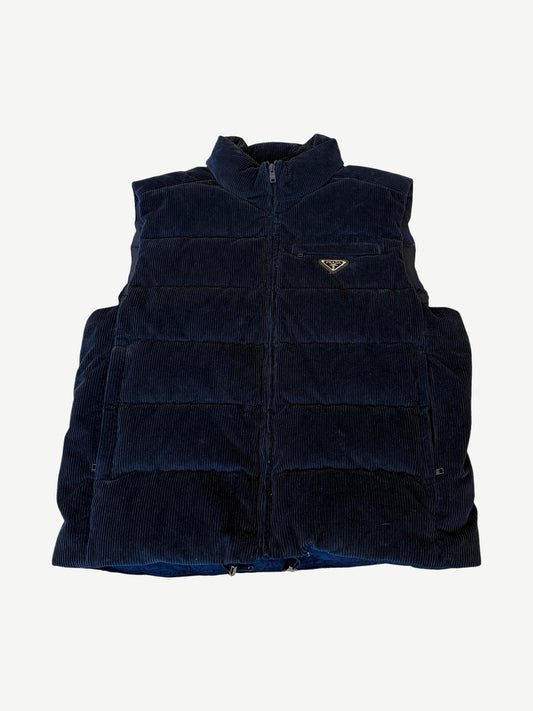 Prada Navy Blue Corduroy Padded Down Vest