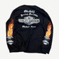 Vintage Harley Davidson Okoboji longsleeve back view with large flame eagle graphic on faded black cotton