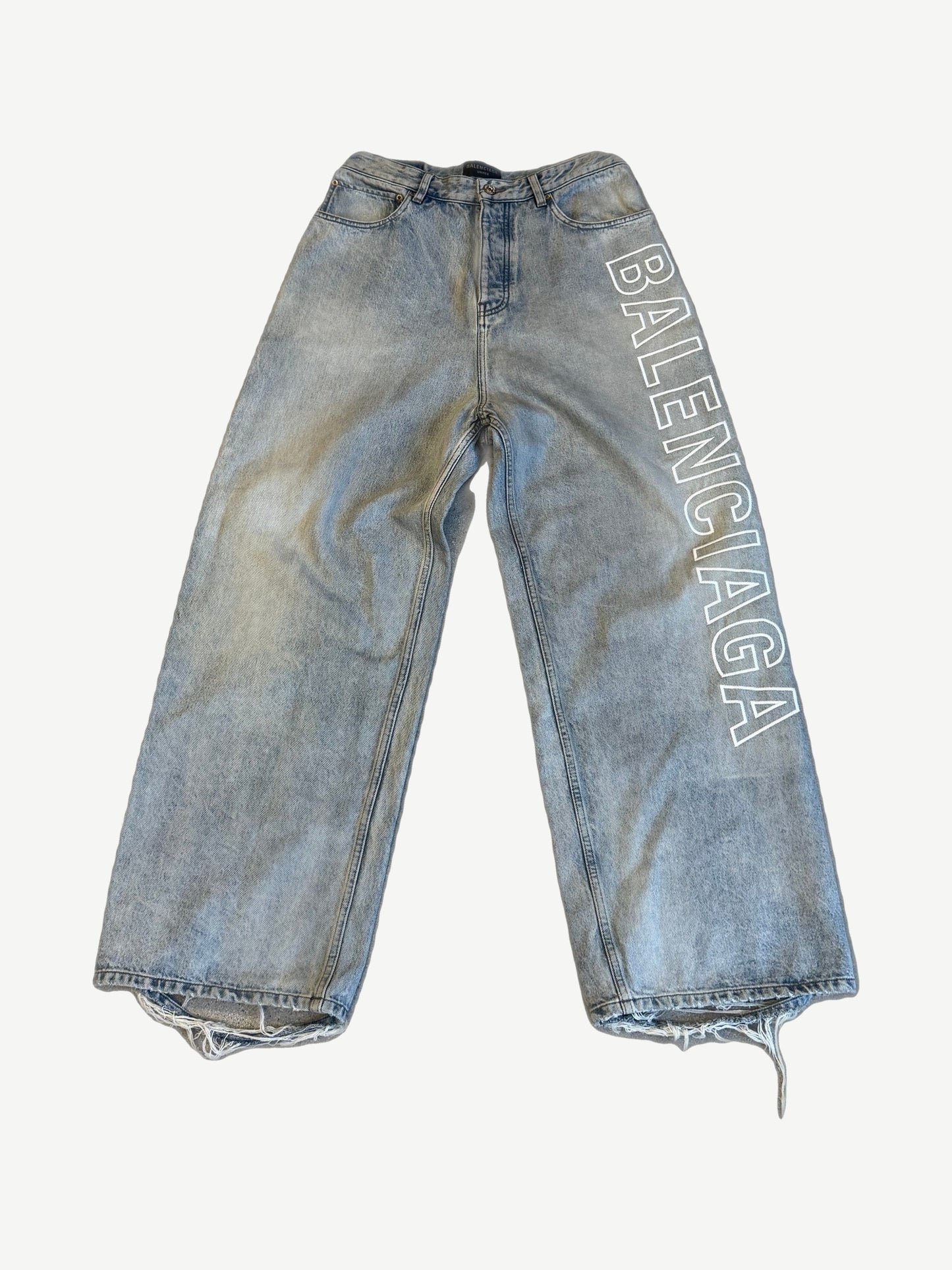 Balenciaga Baggy Outline Logo Light Wash Denim