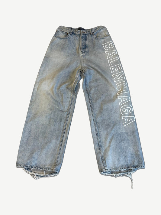 Balenciaga Baggy Outline Logo Light Wash Denim