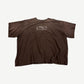Happy Memories Don't Die brown oversized tee with small HM box logo print at chest