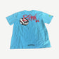 Chrome Hearts Matty Boy aqua blue tee back view with red Brain New diamond graphic print