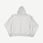 Back of Balenciaga light grey inside out hoodie showing oversized boxy fit and raw inverted seam detailing