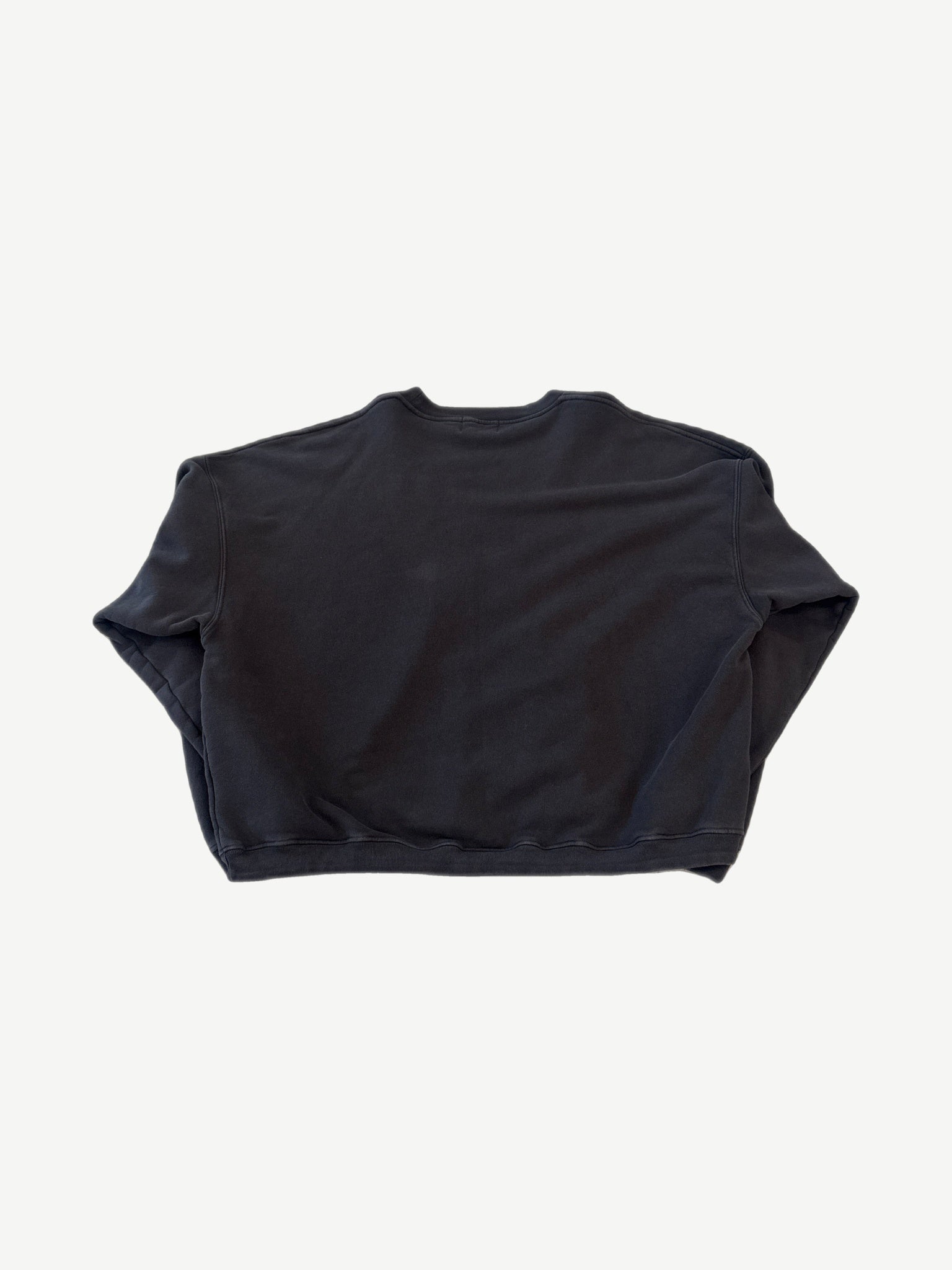 Enfants Riches Deprimes black crewneck back view, plain washed cotton with ribbed cuffs and hem
