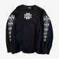 Vintage West Coast Choppers black long sleeve tee front, white iron cross with CHOPPERS chest print and sleeve crosses.