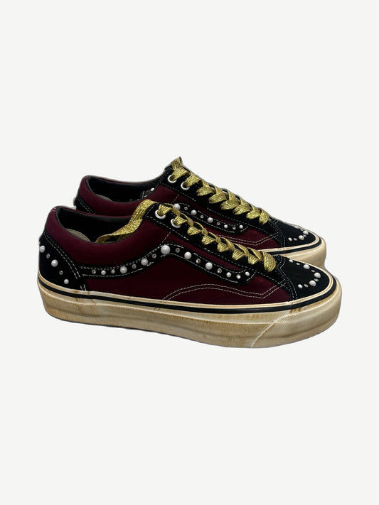 Satoshi Nakamoto x Vans Old Skool 36 sneakers in pearlized Port Royale leather with white sidestripe and gum sole.