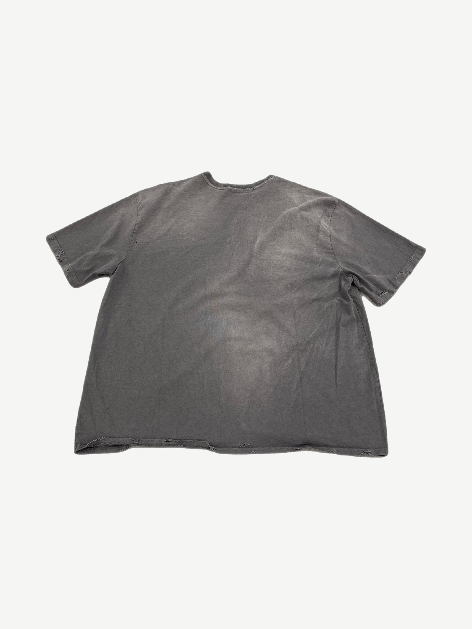 Raspberry Hills Macker V2 washed gray tee plain faded back view with distressed vintage finish