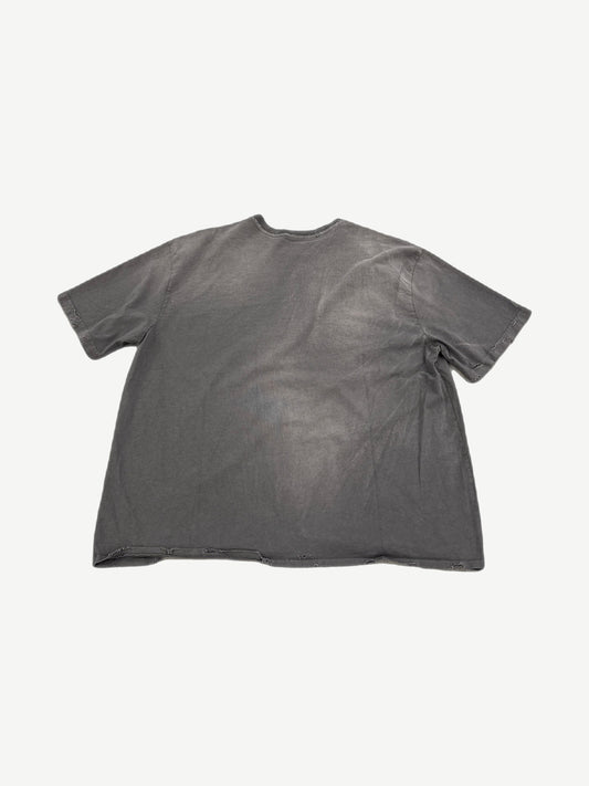 Raspberry Hills Macker V2 washed gray tee plain faded back view with distressed vintage finish