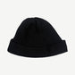 Chrome Hearts black cashmere knit beanie back, plain ribbed cuffed silhouette without graphics.