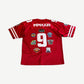 Supreme Championships football jersey back view in red mesh with large embroidered number and back graphic