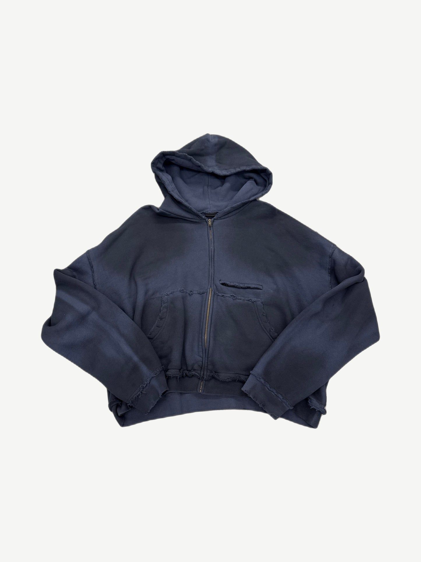 GV Gallery Raspberry Hills navy Pamela Anderson zipup, washed cropped hoodie with brass zipper