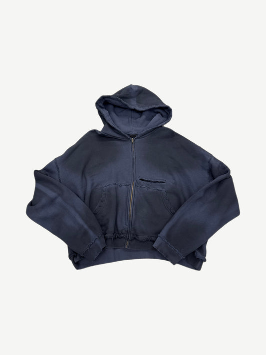 GV Gallery Raspberry Hills navy Pamela Anderson zipup, washed cropped hoodie with brass zipper
