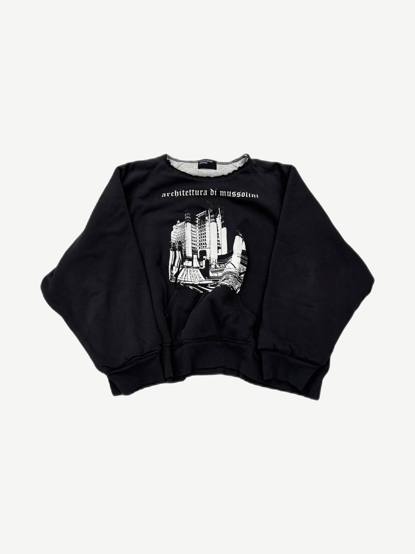 ERD Architettura di Mussolini black raglan crewneck with B&W architectural print on chest