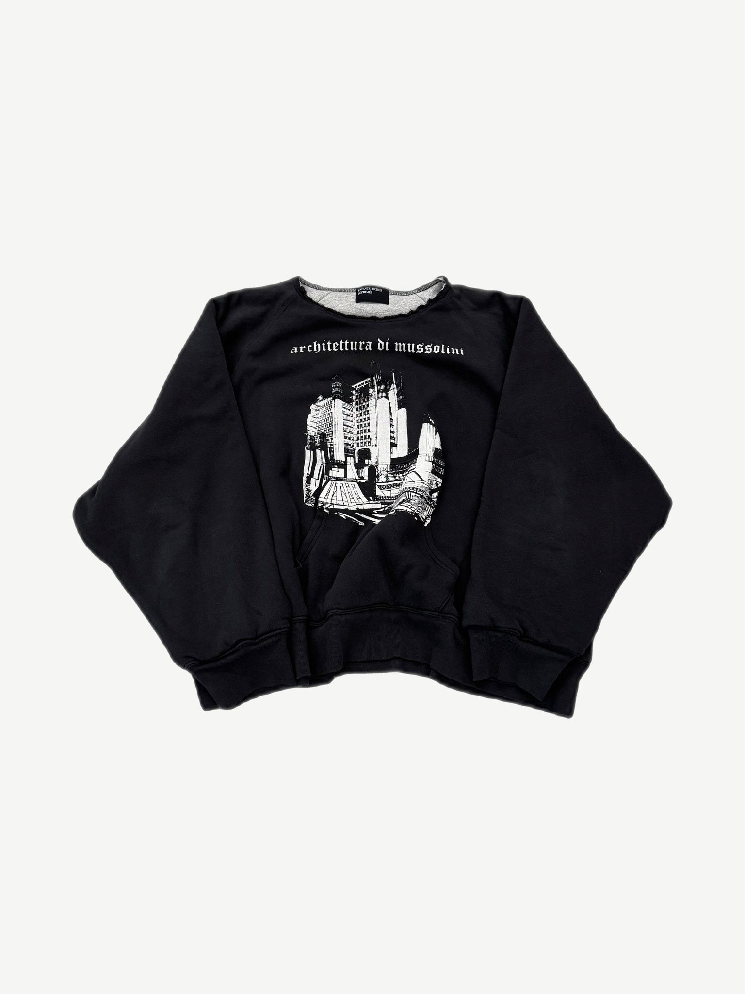 ERD Architettura di Mussolini black raglan crewneck with B&W architectural print on chest