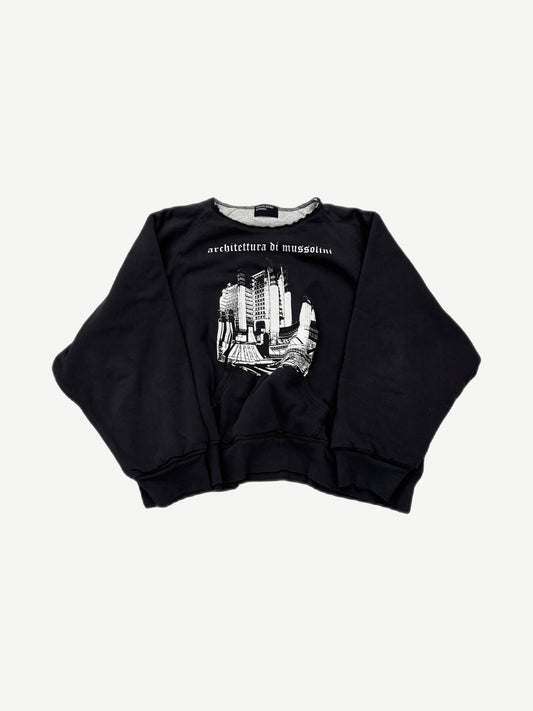 ERD Architettura di Mussolini black raglan crewneck with B&W architectural print on chest