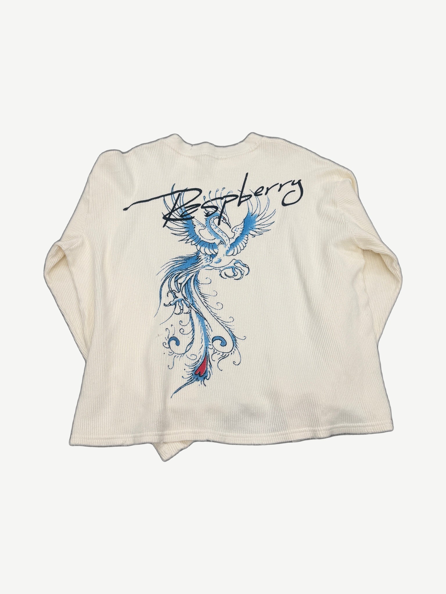 GV Gallery Raspberry Hills cream thermal longsleeve back with Raspberry script graphic