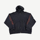Balenciaga faded black zip up hoodie front with red tribal flame graphics on shoulders and oversized fit