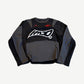 HMDD black ventilated mesh moto jersey front with HMD embroidered chest graphic and racing trims