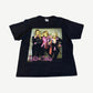 Vintage Dixie Chicks black tee with band photo in pink suits and signature pink cursive Dixie Chicks logo, front