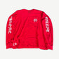 Chrome Hearts red Horseshoe Logo longsleeve tee front with white gothic lettering sleeve print
