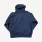 Balenciaga washed navy Marathon hoodie back view showing distressed faded wash and dropped shoulder fit.