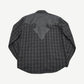 Chrome Hearts plaid flannel shirt back view with leather western yoke and pointed back panel