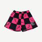 Matty Boy x Eric Emanuel F&F pink checkered mesh shorts front with side panel detail