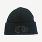 Chrome Hearts black knit cuffed beanie front view with tonal black gothic CH embroidered on the folded cuff.