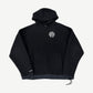Chrome Hearts black polar fleece hoodie front, embroidered horseshoe logo on plush sherpa fabric