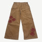 Happy Memories Don't Die HMDD tan corduroy pants back with stacked red HMDD logo patches on both legs