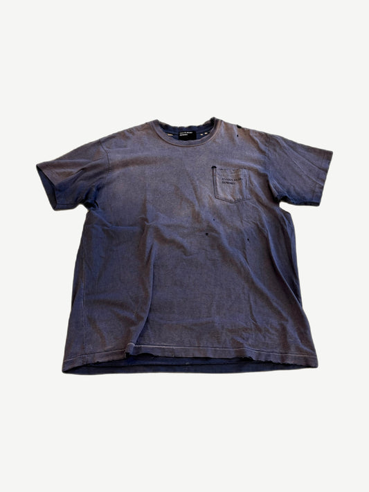 Enfants Riches Deprimes faded purple distressed pocket tee with logo print and thrashed holes