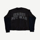 Bottega Desires black longsleeve back with DESIRES NOT WAR collegiate print and ribbed sleeves