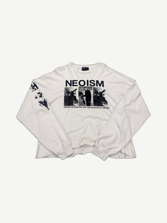 Enfants Riches Deprimes white Neoism longsleeve with distressed black Neoism graphic print across chest.