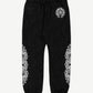 Chrome Hearts black Floral Cemetery sweatpants front view with horseshoe logo and dagger graphic on left leg