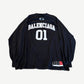 Balenciaga black basketball longsleeve front with white BALENCIAGA 01 arc logo and jersey number