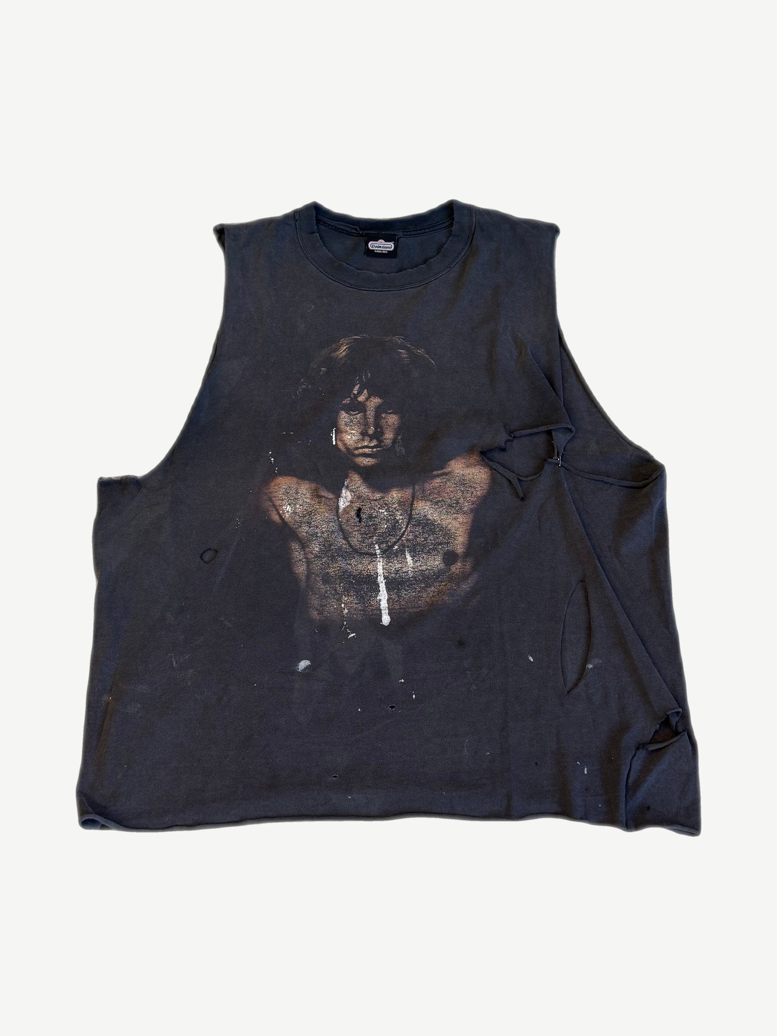 Vintage The Doors Lizard King faded black sleeveless cutoff tee with Jim Morrison portrait print