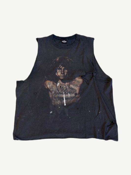Vintage The Doors Lizard King faded black sleeveless cutoff tee with Jim Morrison portrait print